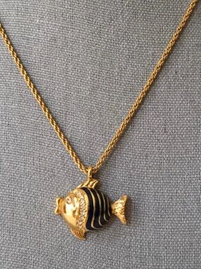 Christian Dior 'Fish Motif' Enamel and Rhinestone Goldtone Necklace (18in)